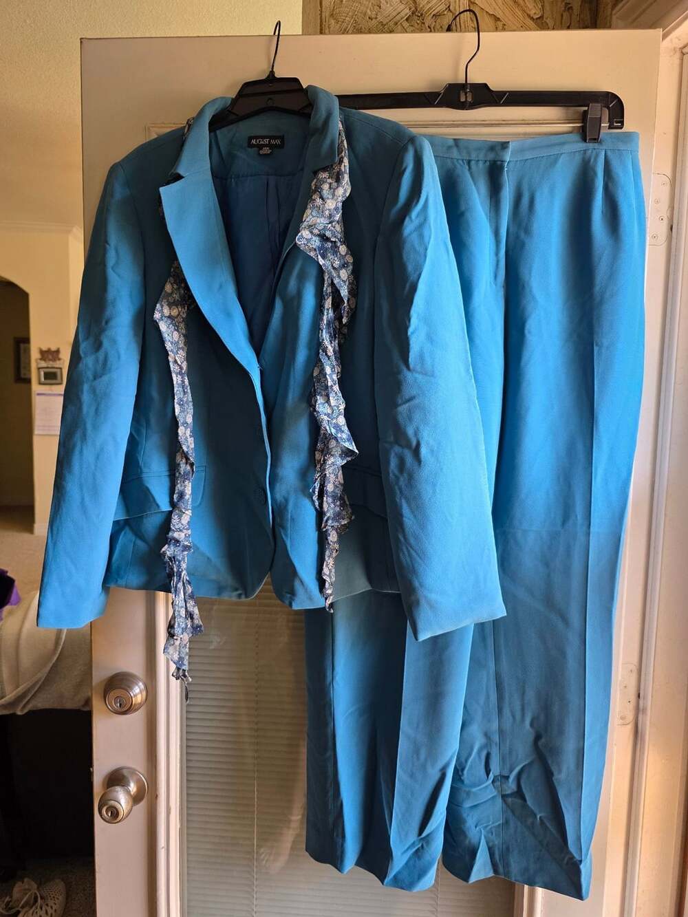 August Max Pant Suit Size 16W Teal Blue Ruffle Blazer Set
